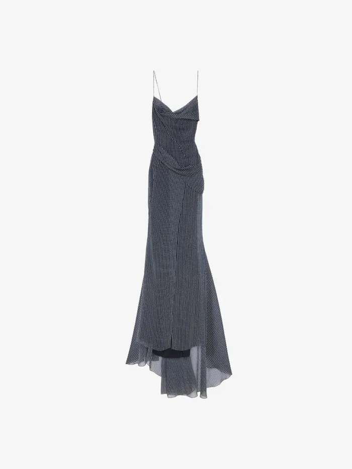 Givenchy Draped Polka Dots Dress In Silk Chiffon Navywhite Women Dresses