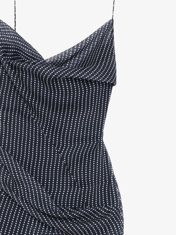 Givenchy Draped Polka Dots Dress In Silk Chiffon Navywhite Women Dresses