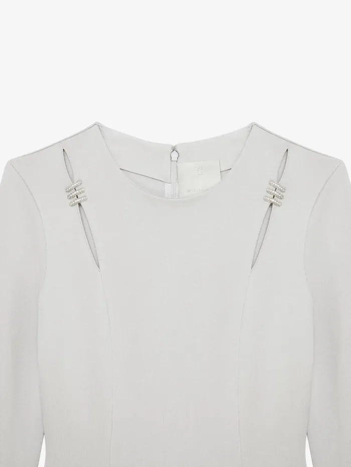 Givenchy Dress In Punto Milano With Crystals Pearl Grey Women Dresses Givenchy Dress In Punto Milano With Crystals Pearl Grey Women Dresses