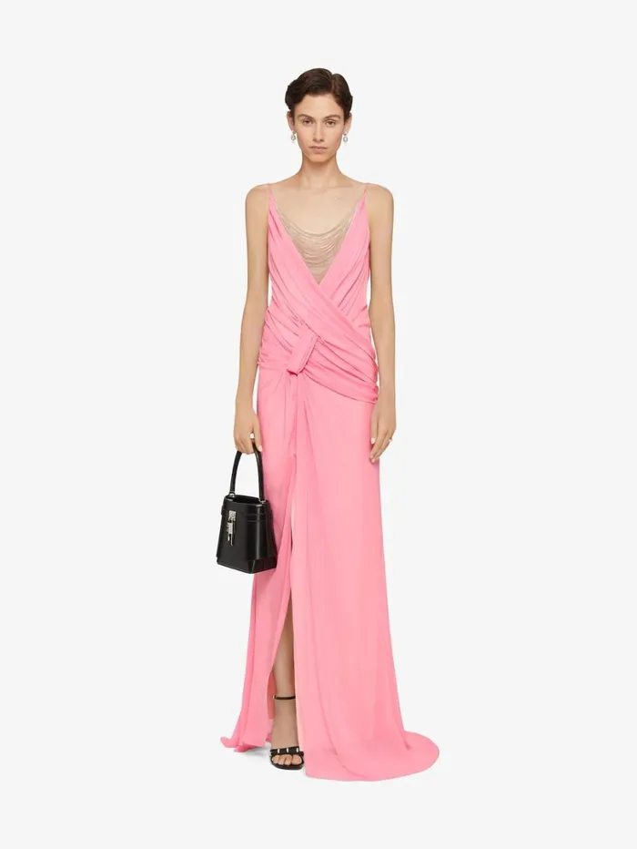 Givenchy Evening Draped Dress In Silk With Chains Flamingo Women Dresses