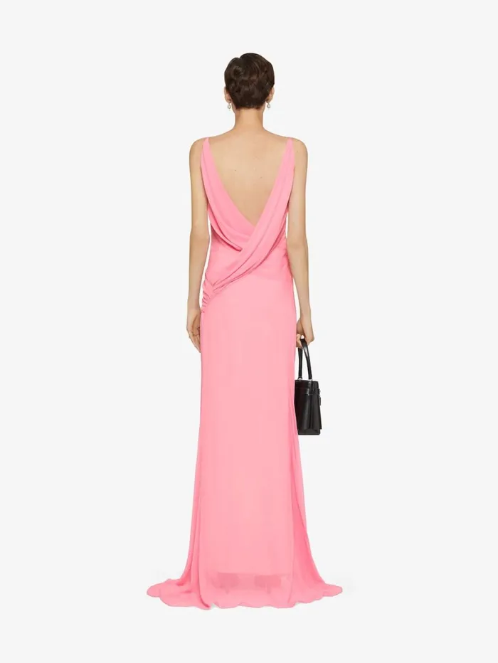 Givenchy Evening Draped Dress In Silk With Chains Flamingo Women Dresses
