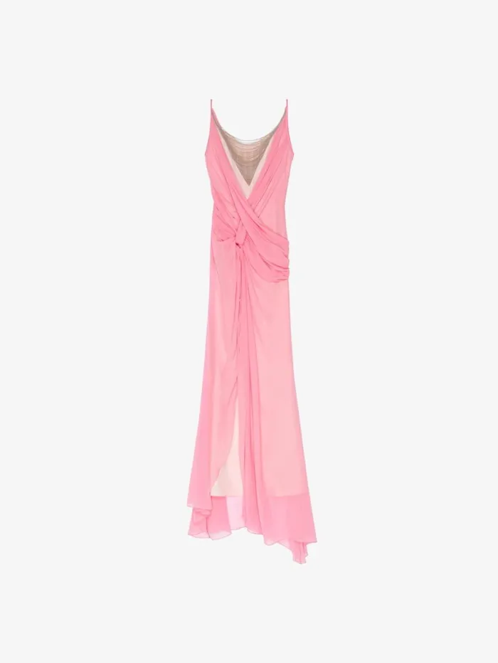 Givenchy Evening Draped Dress In Silk With Chains Flamingo Women Dresses