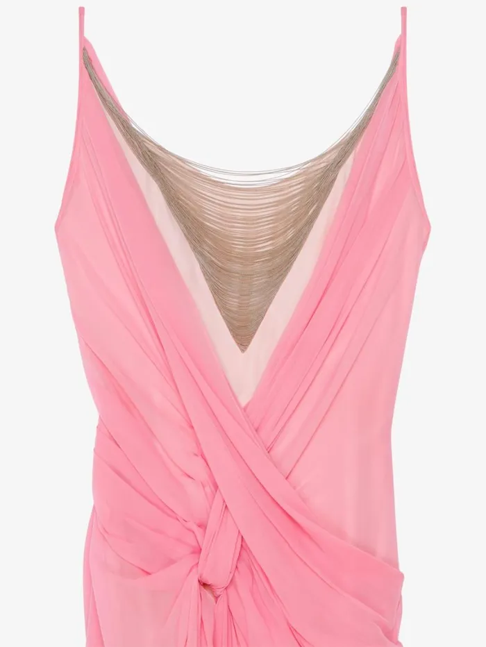 Givenchy Evening Draped Dress In Silk With Chains Flamingo Women Dresses