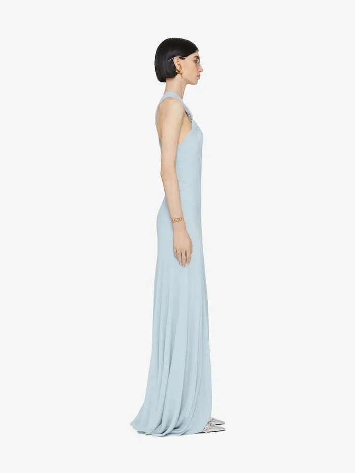 Givenchy Evening Dress In Silk With 4G Liquid Detail Ice Blue Women Dresses