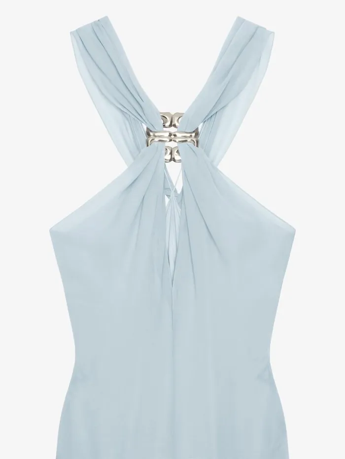 Givenchy Evening Dress In Silk With 4G Liquid Detail Ice Blue Women Dresses