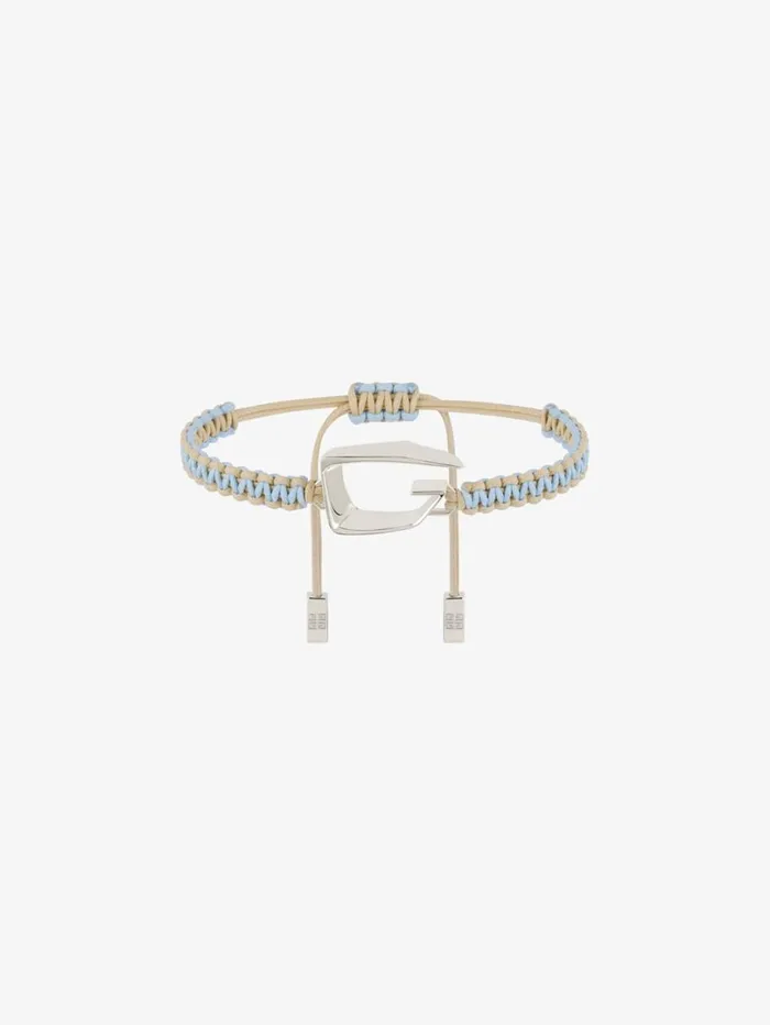 Givenchy Giv Cut Bracelet In Woven Cotton And Metal Sky Blue Men Beanies and Caps