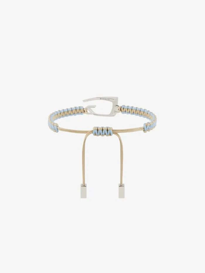 Givenchy Giv Cut Bracelet In Woven Cotton And Metal Sky Blue Men Beanies and Caps Givenchy Giv Cut Bracelet In Woven Cotton And Metal Sky Blue Men Beanies and Caps