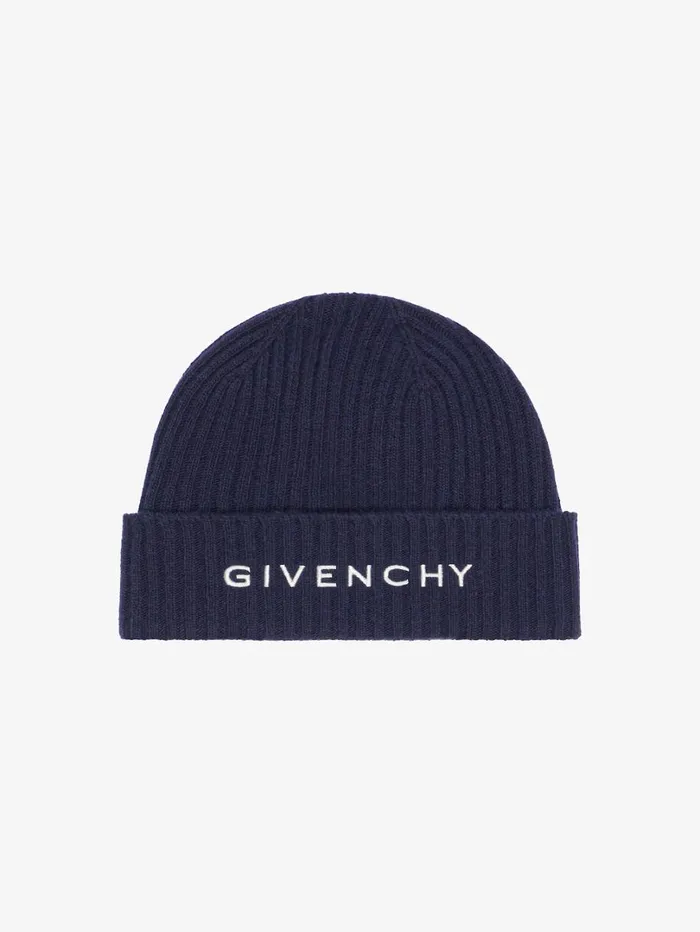 Givenchy GIVENCHY 4G Beanie In Wool And Cashmere Deep Blue Men Beanies and Caps