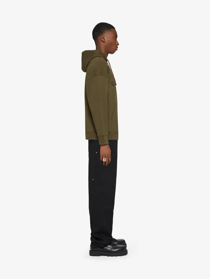Givenchy GIVENCHY Archetype Slim Fit Hoodie In Fleece Khaki Men Sweatshirts and Hoodies