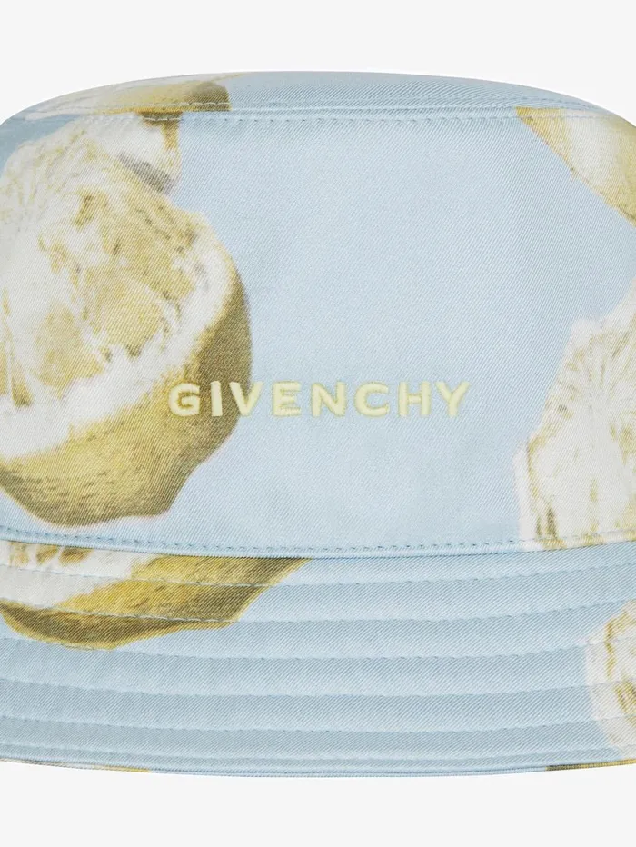Givenchy GIVENCHY Bucket Hat In Silk With Lemon Print Sky Blue Men Beanies and Caps Givenchy GIVENCHY Bucket Hat In Silk With Lemon Print Sky Blue Men Beanies and Caps