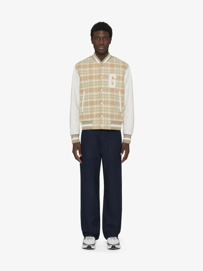 Givenchy GIVENCHY Checked Varsity Jacket In Wool And Leather Whitebeige Men Outerwear and Blousons Givenchy GIVENCHY Checked Varsity Jacket In Wool And Leather Whitebeige Men Outerwear and Blousons