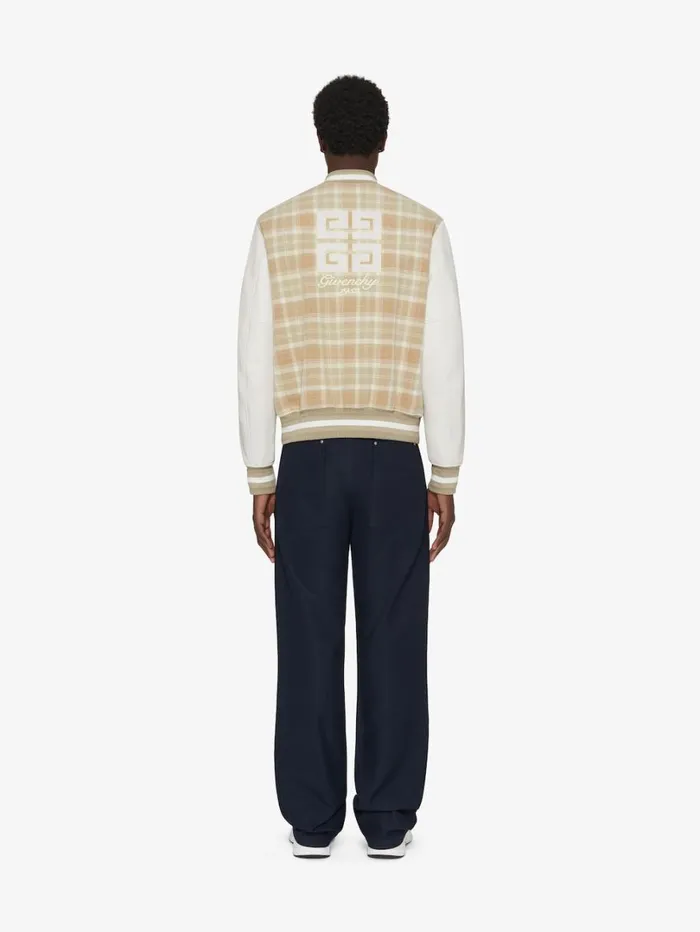 Givenchy GIVENCHY Checked Varsity Jacket In Wool And Leather Whitebeige Men Outerwear and Blousons
