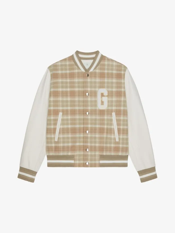 Givenchy GIVENCHY Checked Varsity Jacket In Wool And Leather Whitebeige Men Outerwear and Blousons