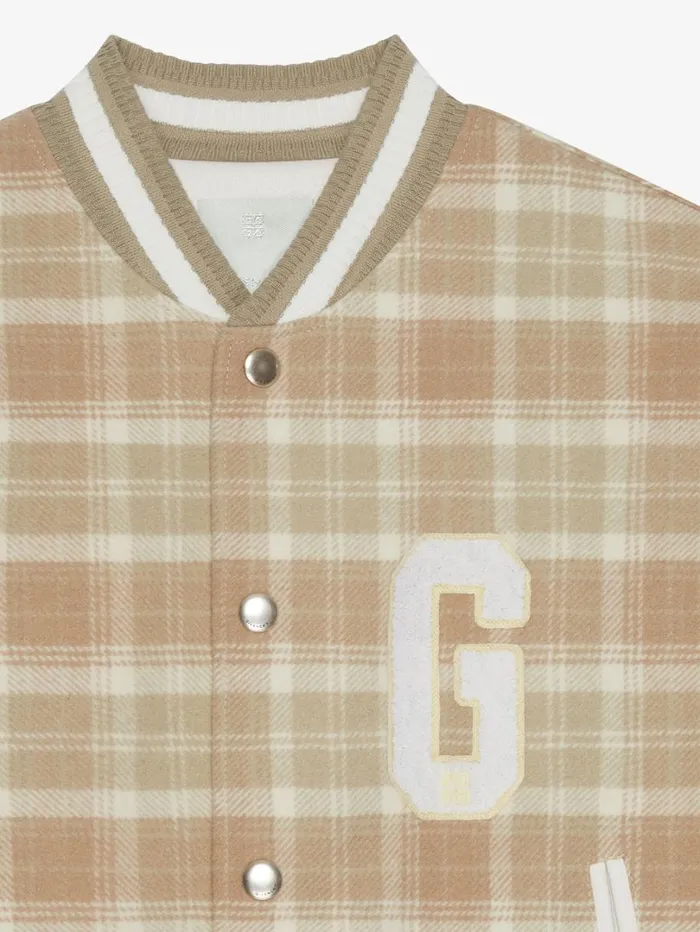 Givenchy GIVENCHY Checked Varsity Jacket In Wool And Leather Whitebeige Men Outerwear and Blousons
