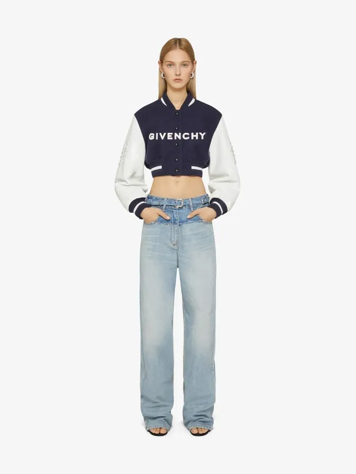 Givenchy GIVENCHY Cropped Varsity Jacket In Wool And Leather Navywhite Women Outerwear and Blousons Givenchy GIVENCHY Cropped Varsity Jacket In Wool And Leather Navywhite Women Outerwear and Blousons
