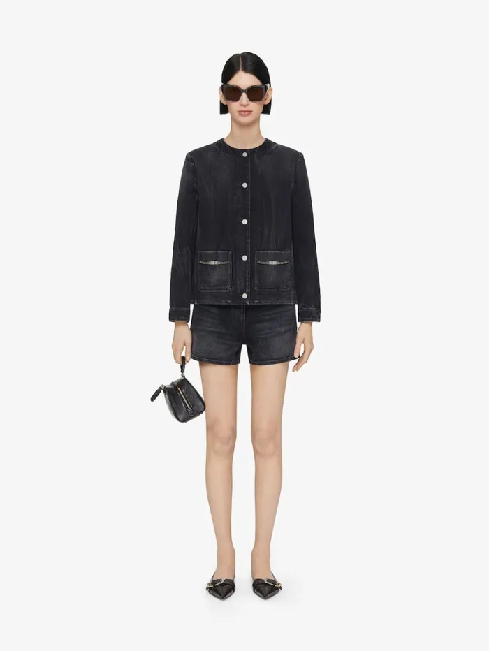 Givenchy Jacket In Denim With Chains Detail Black Women Coats and Jackets