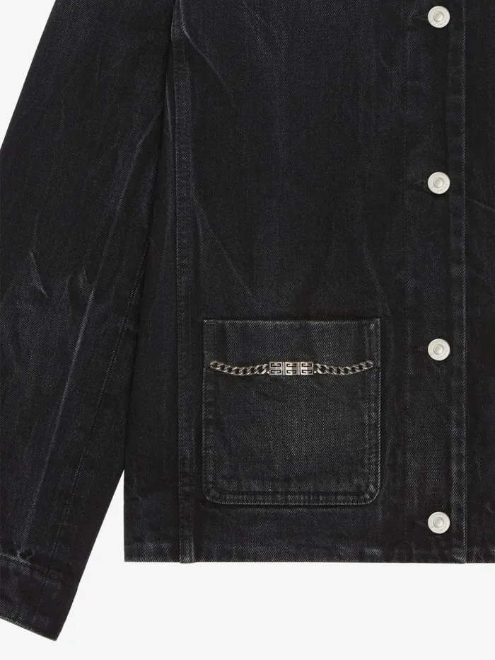 Givenchy Jacket In Denim With Chains Detail Black Women Coats and Jackets