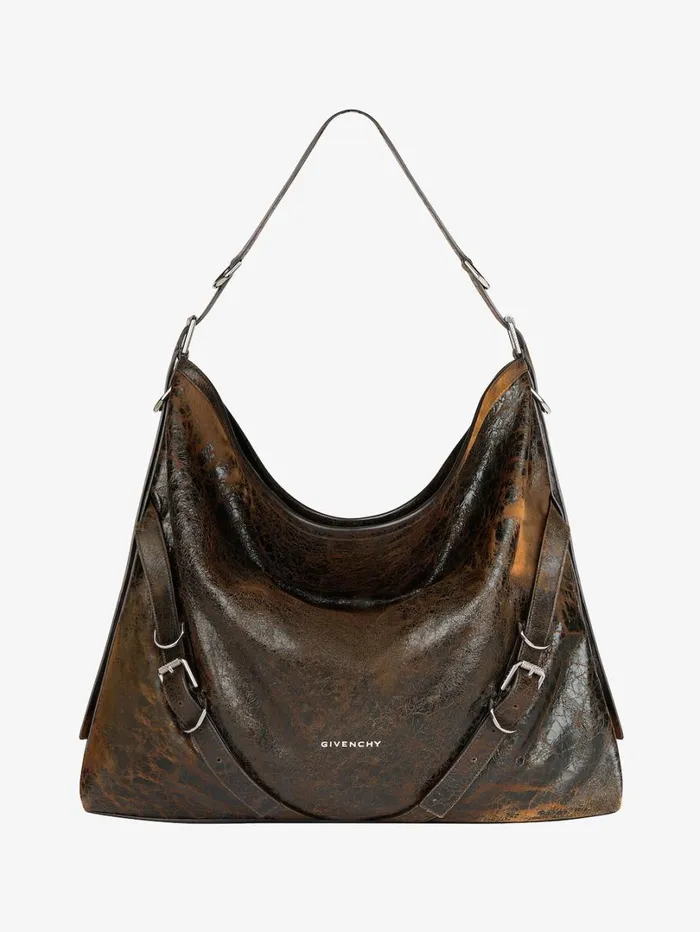Givenchy Large Voyou Bag In Crackled Leather Blackbrown Mud Men Crossbody Bags