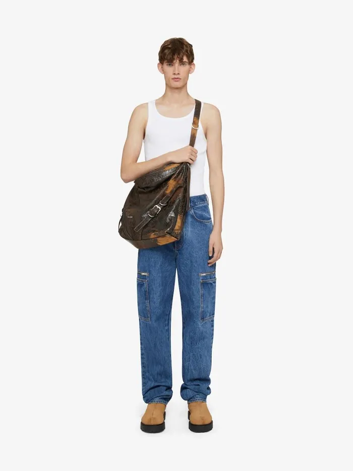 Givenchy Large Voyou Bag In Crackled Leather Blackbrown Mud Men Crossbody Bags