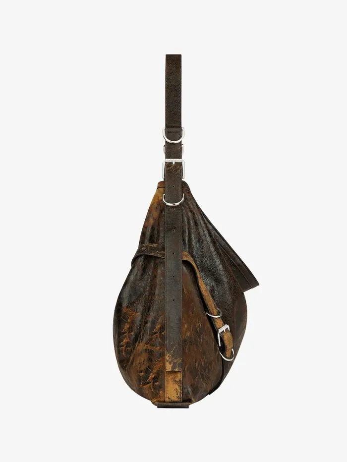 Givenchy Large Voyou Bag In Crackled Leather Blackbrown Mud Men Crossbody Bags