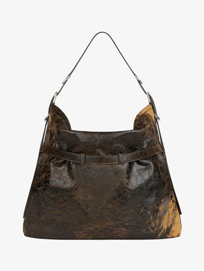 Givenchy Large Voyou Bag In Crackled Leather Blackbrown Mud Men Crossbody Bags