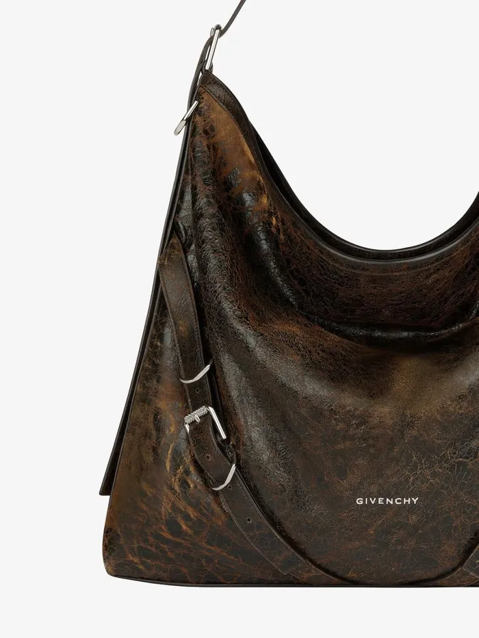 Givenchy Large Voyou Bag In Crackled Leather Blackbrown Mud Men Crossbody Bags