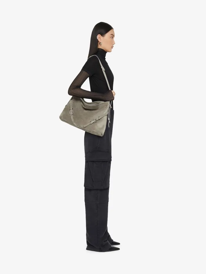 Givenchy Medium Voyou Bag In Suede Medium Grey Women Crossbody Bags Givenchy Medium Voyou Bag In Suede Medium Grey Women Crossbody Bags