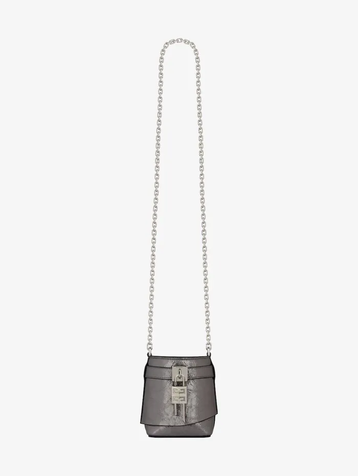 Givenchy Micro Shark Lock Bucket Bag In Laminated Leather Silvery Grey Women Crossbody Bags Givenchy Micro Shark Lock Bucket Bag In Laminated Leather Silvery Grey Women Crossbody Bags