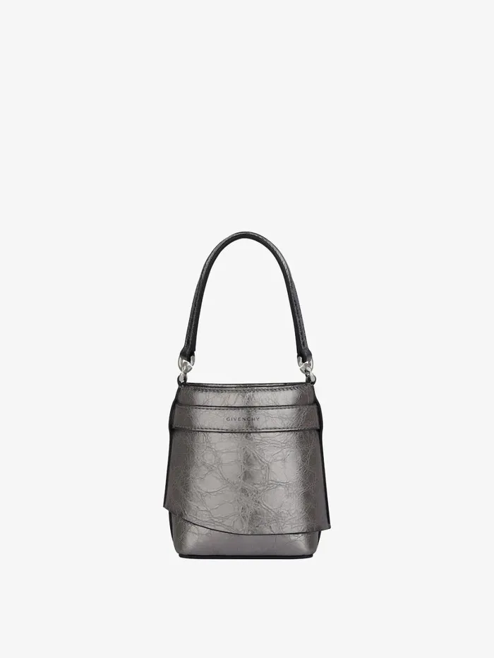 Givenchy Micro Shark Lock Bucket Bag In Laminated Leather Silvery Grey Women Crossbody Bags Givenchy Micro Shark Lock Bucket Bag In Laminated Leather Silvery Grey Women Crossbody Bags