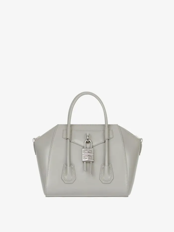 Givenchy Mini Antigona Lock Bag In Box Leather Medium Grey Women Crossbody Bags Givenchy Mini Antigona Lock Bag In Box Leather Medium Grey Women Crossbody Bags