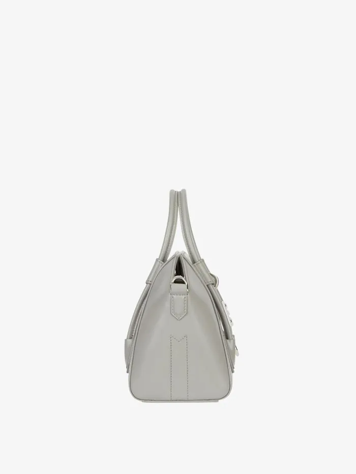 Givenchy Mini Antigona Lock Bag In Box Leather Medium Grey Women Crossbody Bags