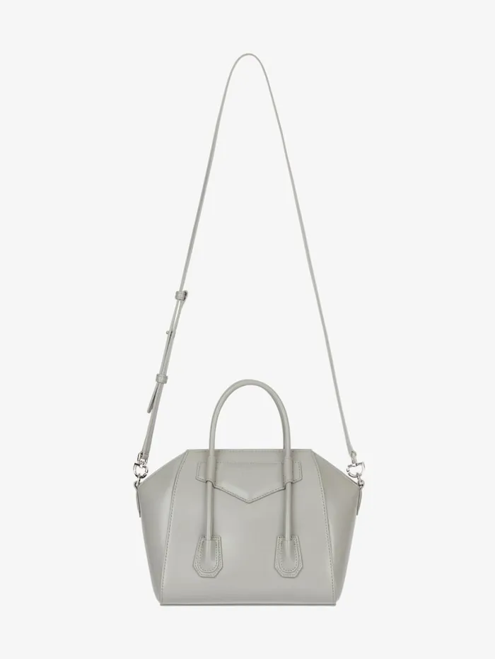 Givenchy Mini Antigona Lock Bag In Box Leather Medium Grey Women Crossbody Bags