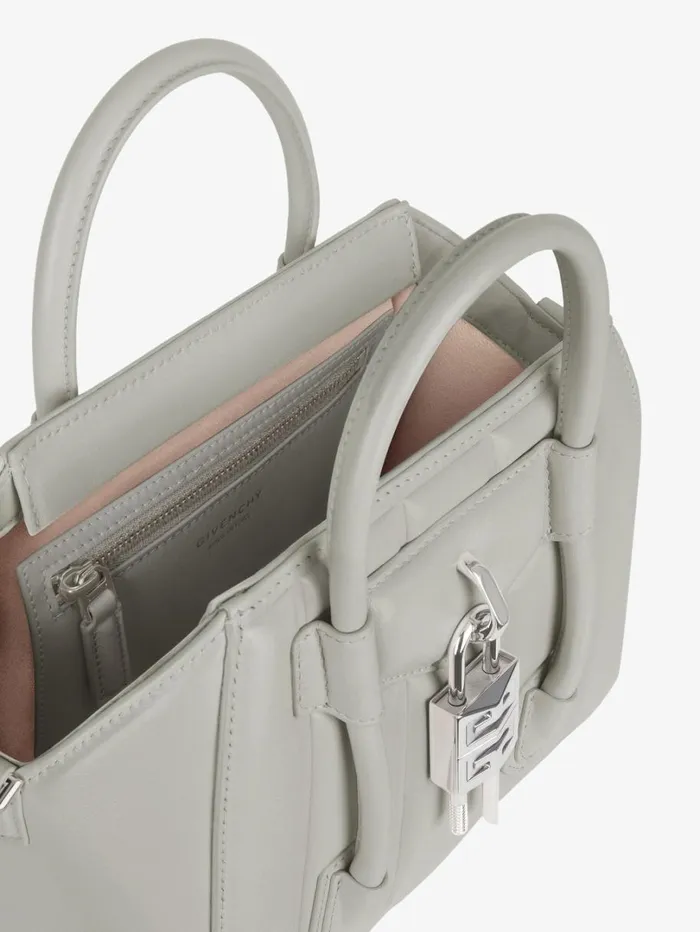 Givenchy Mini Antigona Lock Bag In Box Leather Medium Grey Women Crossbody Bags