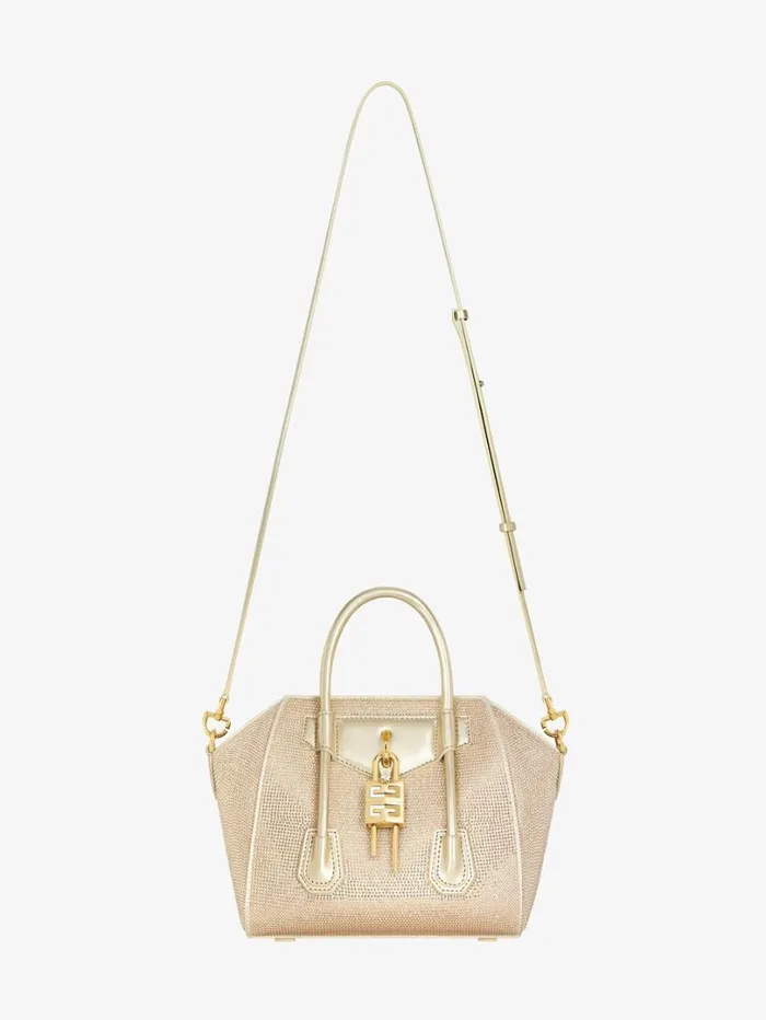 Givenchy Mini Antigona Lock Bag In Satin With Strass Blond Women Crossbody Bags Givenchy Mini Antigona Lock Bag In Satin With Strass Blond Women Crossbody Bags