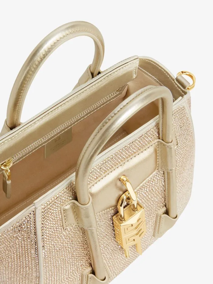 Givenchy Mini Antigona Lock Bag In Satin With Strass Blond Women Crossbody Bags Givenchy Mini Antigona Lock Bag In Satin With Strass Blond Women Crossbody Bags