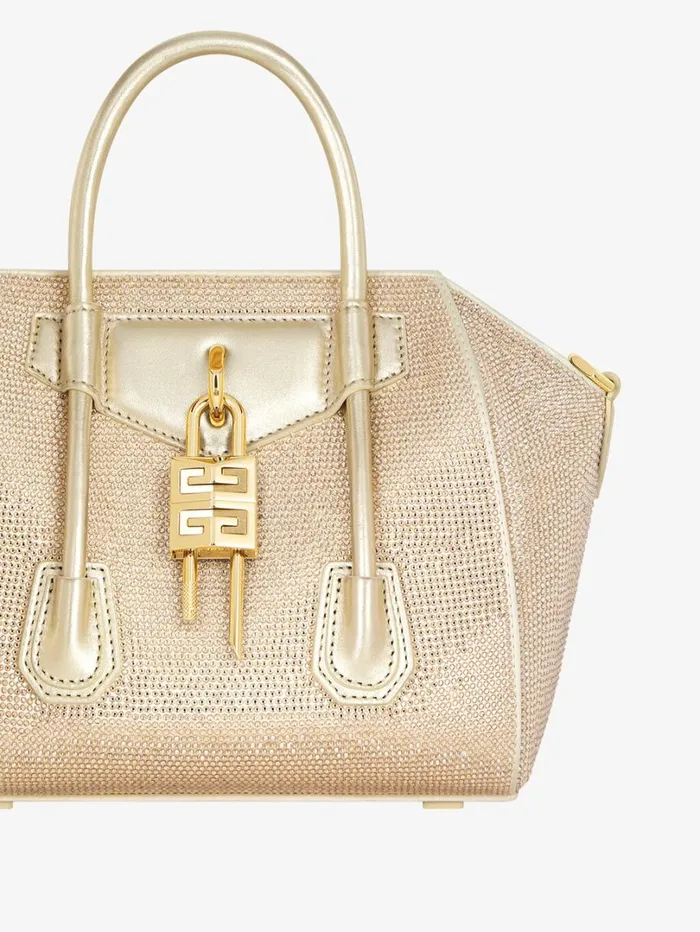 Givenchy Mini Antigona Lock Bag In Satin With Strass Blond Women Crossbody Bags Givenchy Mini Antigona Lock Bag In Satin With Strass Blond Women Crossbody Bags