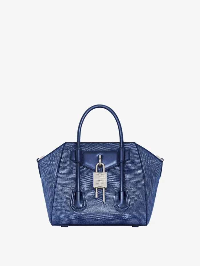 Givenchy Mini Antigona Lock Bag In Satin With Strass Petrol Blue Women Crossbody Bags Givenchy Mini Antigona Lock Bag In Satin With Strass Petrol Blue Women Crossbody Bags
