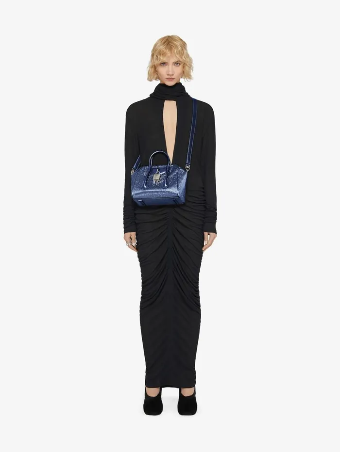 Givenchy Mini Antigona Lock Bag In Satin With Strass Petrol Blue Women Crossbody Bags Givenchy Mini Antigona Lock Bag In Satin With Strass Petrol Blue Women Crossbody Bags