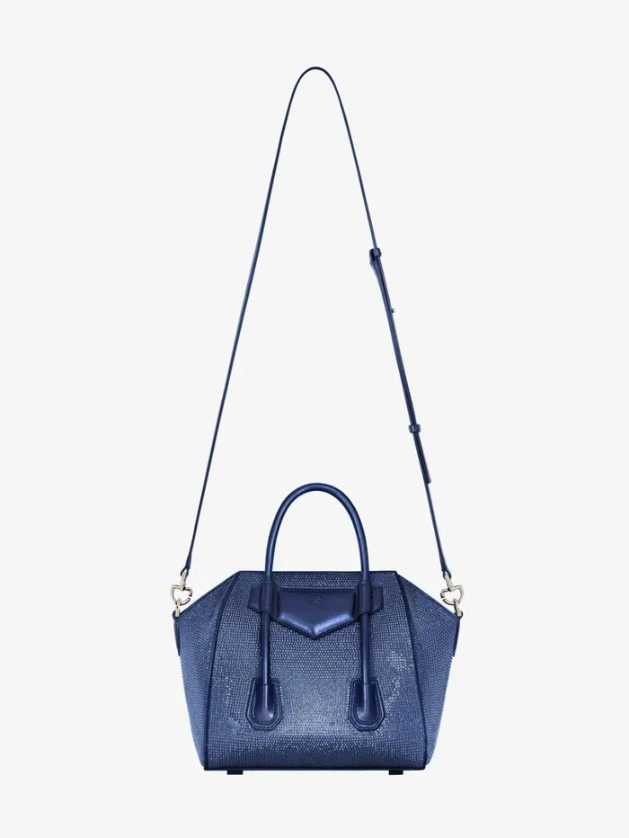 Givenchy Mini Antigona Lock Bag In Satin With Strass Petrol Blue Women Crossbody Bags Givenchy Mini Antigona Lock Bag In Satin With Strass Petrol Blue Women Crossbody Bags