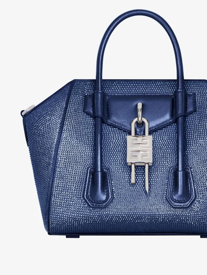 Givenchy Mini Antigona Lock Bag In Satin With Strass Petrol Blue Women Crossbody Bags Givenchy Mini Antigona Lock Bag In Satin With Strass Petrol Blue Women Crossbody Bags