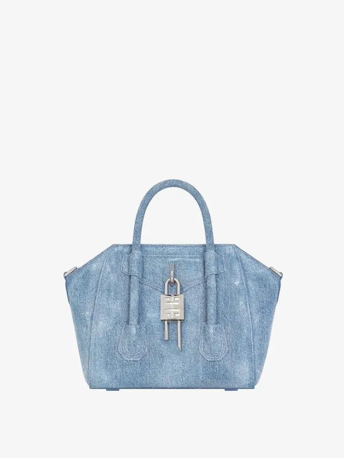 Givenchy Mini Antigona Lock Bag In Washed Denim Medium Blue Women Crossbody Bags Givenchy Mini Antigona Lock Bag In Washed Denim Medium Blue Women Crossbody Bags