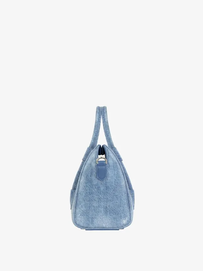 Givenchy Mini Antigona Lock Bag In Washed Denim Medium Blue Women Crossbody Bags