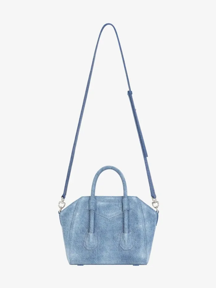Givenchy Mini Antigona Lock Bag In Washed Denim Medium Blue Women Crossbody Bags