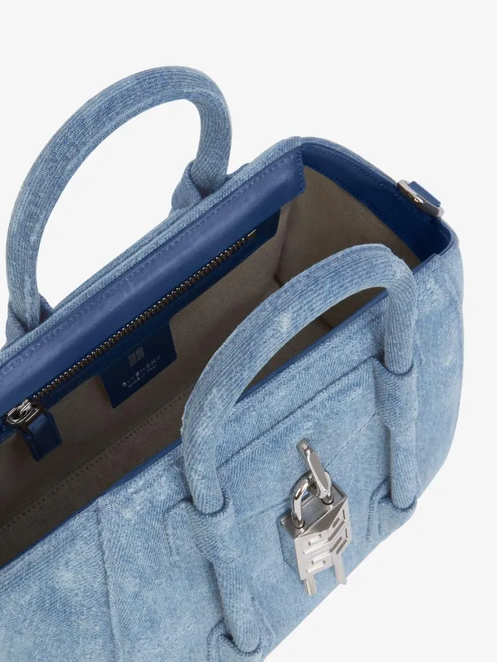 Givenchy Mini Antigona Lock Bag In Washed Denim Medium Blue Women Crossbody Bags