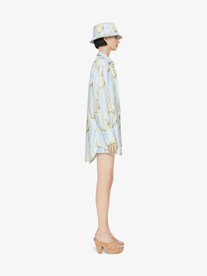 Givenchy Oversized Shirt In Silk With Lemon Print Blueyellow Women Tops and Shirts