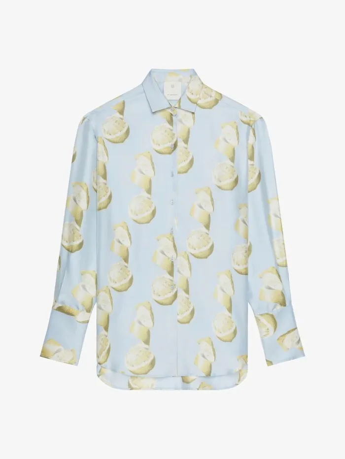 Givenchy Oversized Shirt In Silk With Lemon Print Blueyellow Women Tops and Shirts