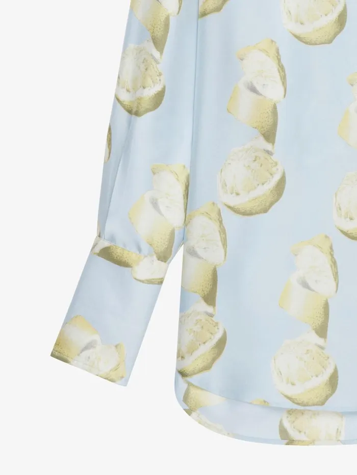 Givenchy Oversized Shirt In Silk With Lemon Print Blueyellow Women Tops and Shirts