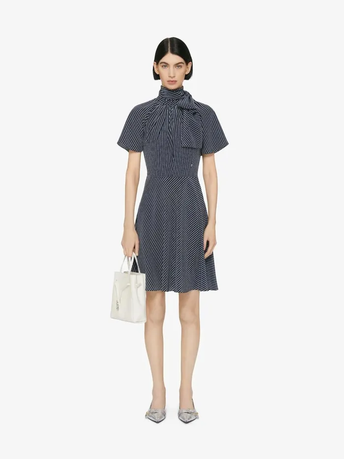 Givenchy Polka Dots Dress In Silk With Lavallire Navywhite Women Dresses