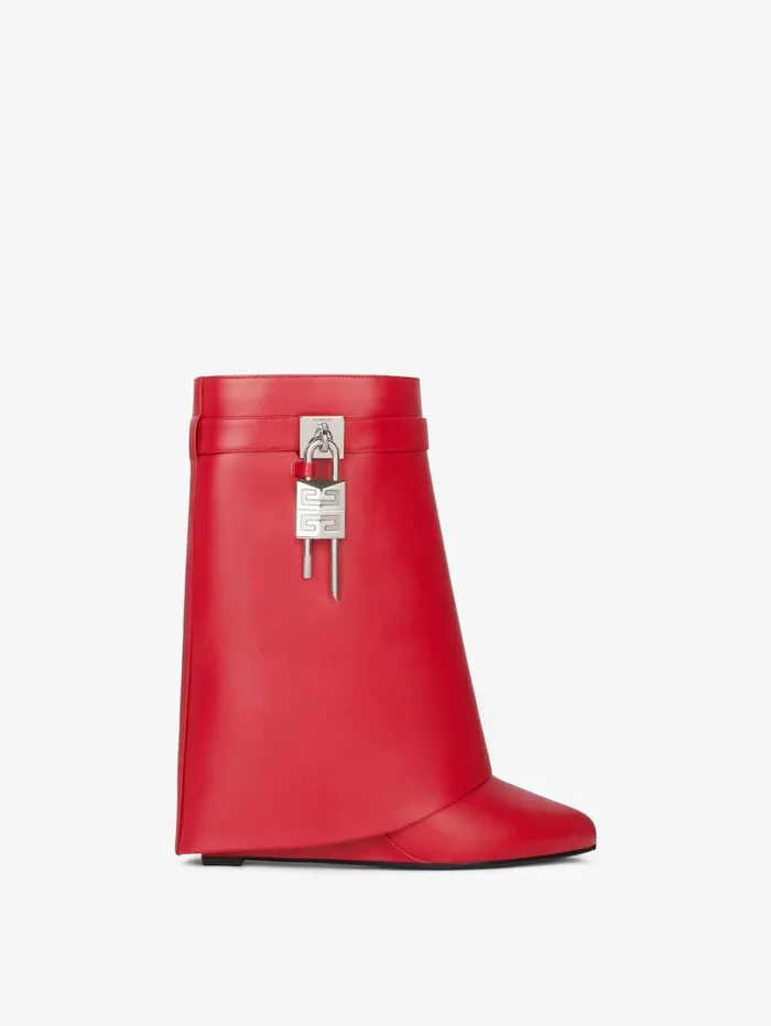 Givenchy Shark Lock Ankle Boots In Leather Red Women Shark Lock