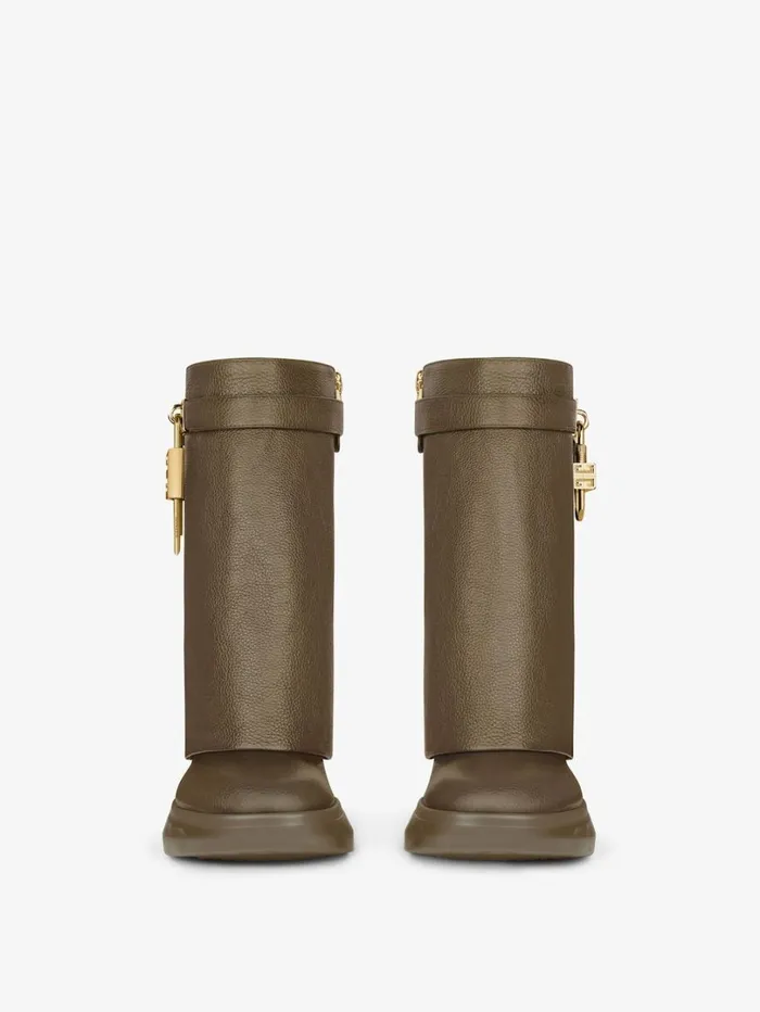 Givenchy Shark Lock Biker Ankle Boots In Grained Leather Dark Khaki Women Shark Lock Givenchy Shark Lock Biker Ankle Boots In Grained Leather Dark Khaki Women Shark Lock